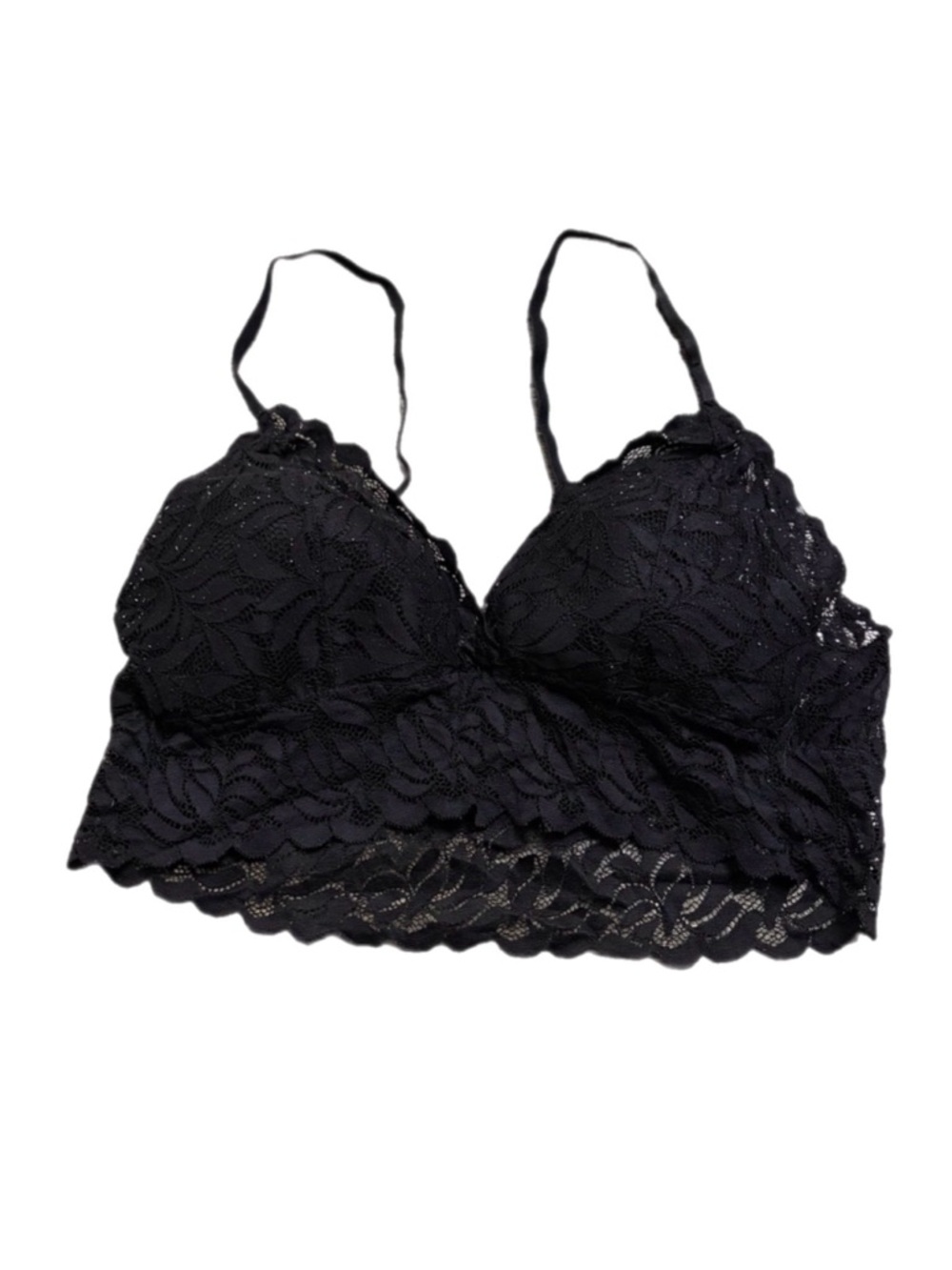 Y2K European Vintage Floral Lace Longline Bralette Top (Black) Size M (B-D Cup)
